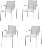 HomeRoots Set of Four Light Gray Steel Sling Outdoor Arm Chairs