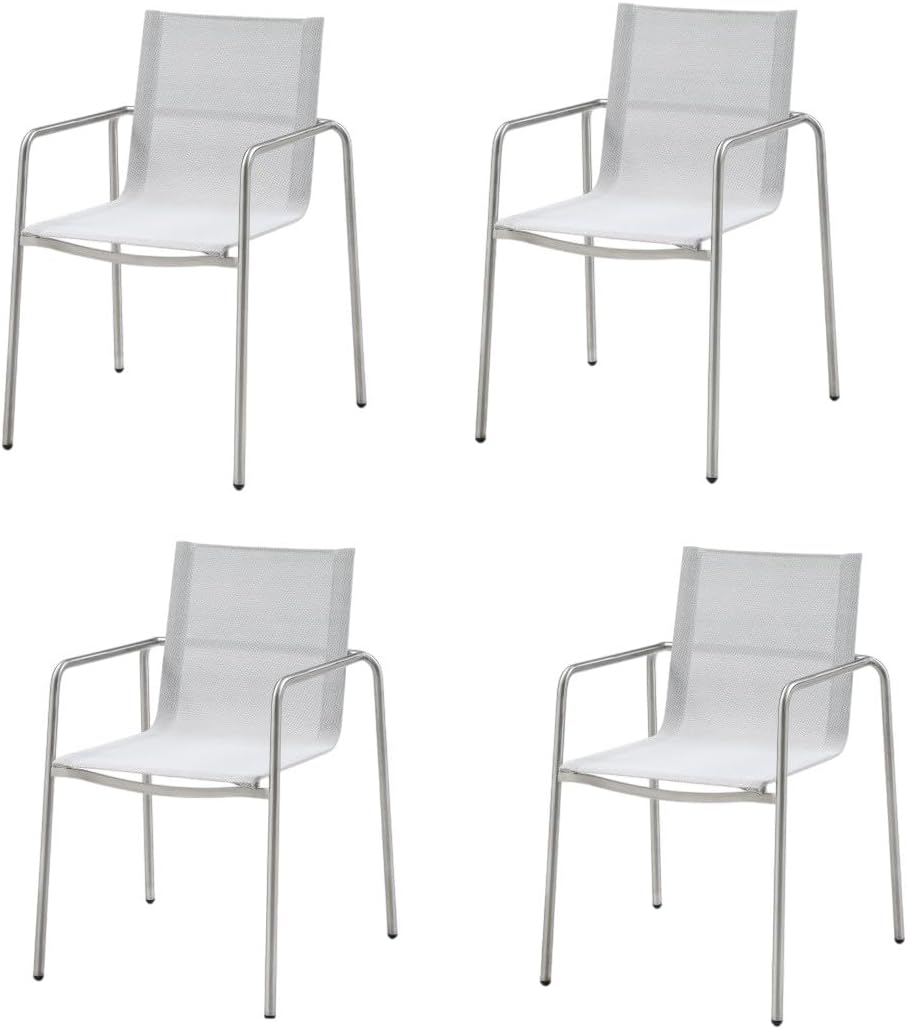 HomeRoots Set of Four Light Gray Steel Sling Outdoor Arm Chairs