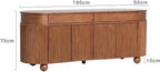 French Mid-Century Curved Fluted Solid Wood Sideboard – Premium Storage Cabinet with Drawers and Doors, Luxury Dining Room Buffet Console with Spherical Legs