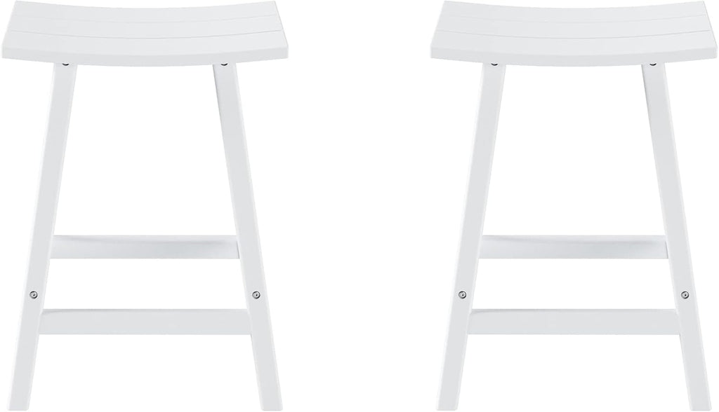 Westin Outdoors Laguna WO Home Furniture Patio Counter Stools Set of 2 PCS Outdoor Adirondack 24" in Saddle Bar Stools for Porch, Backyard, BarBQ, Party, Events (White), White