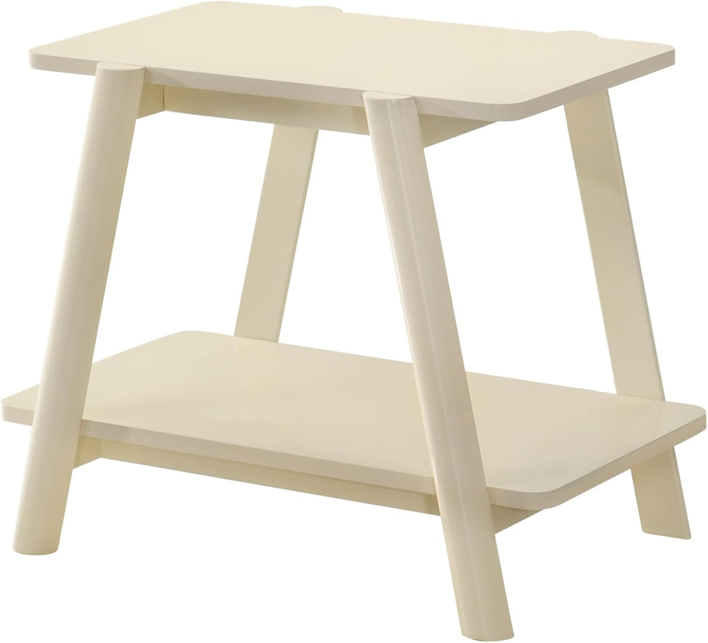 Roundhill Furniture Metz Mid-Century Modern Wood Shelf End Table, Off-White Finish