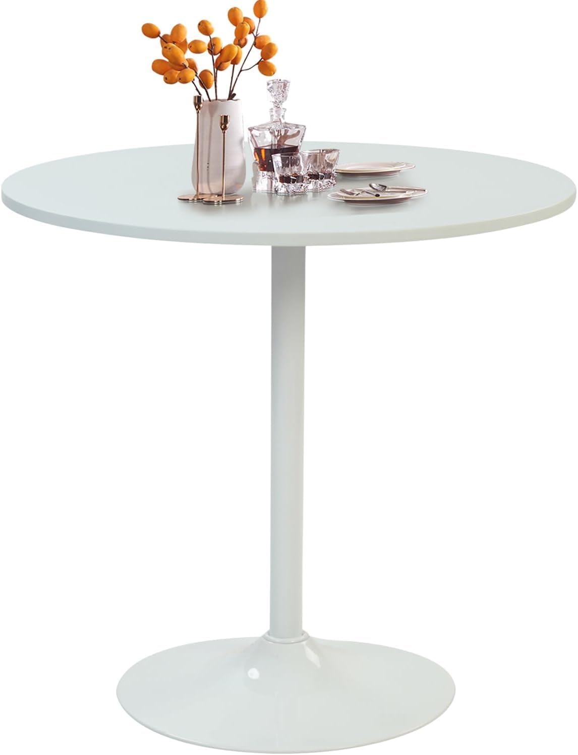 31.5 Inch Dining Table Round Bar Table for 2-4 with Enlarged Pedestal Base, Modern Mid Century Round Top Kitchen Table for Kitchen Living Room Cafe Small Spaces, White
