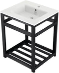 Kingston Brass VWP2522A0 Quadras 25-Inch Ceramic Console Sink (1-Hole), White/Matte Black