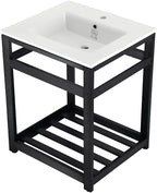 Kingston Brass VWP2522A0 Quadras 25-Inch Ceramic Console Sink (1-Hole), White/Matte Black