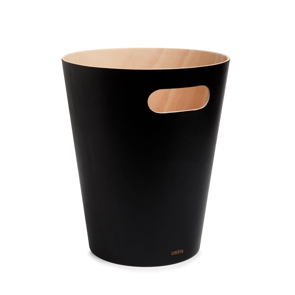 Umbra Woodrow 2-Gallon Modern Wooden Trash Can Wastebasket, Attractive Bin for Garbage or Recycling, Suitable for Home or Office, Black