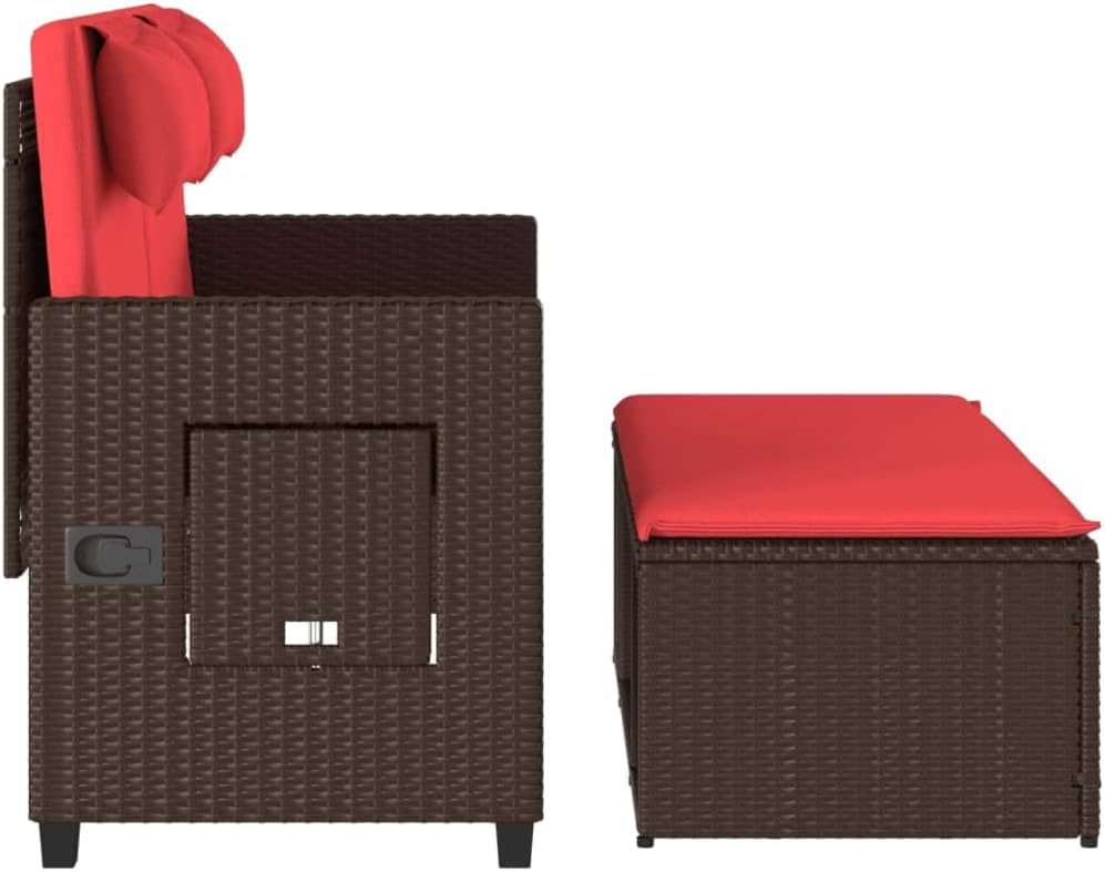Garden Bench Brown and Red,Foldable Garden Bench with Reclining Function, Stylish Double Seating for Outdoor Comfort and Modern Aesthetic Patio Furniture