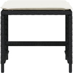 4-Piece Garden Stool Set in Black with Poly Rattan and Powder-Coated Steel, Square Outdoor Seats with Removable Washable Cushion Covers, 14.2-Inch Height for Patio Balcony