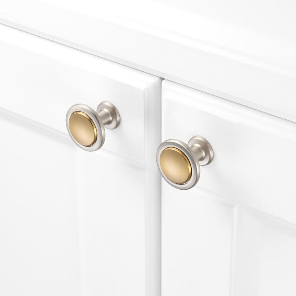 KOOFIZO 30 Pack Gold and Nickel Kitchen Cabinet Knobs Brushed Gold and Silver Drawer Knobs 1960 Round Single Hole Cabinet Pulls for Cabinets Drawers Dresser Cupboard Bedroom Bathroom