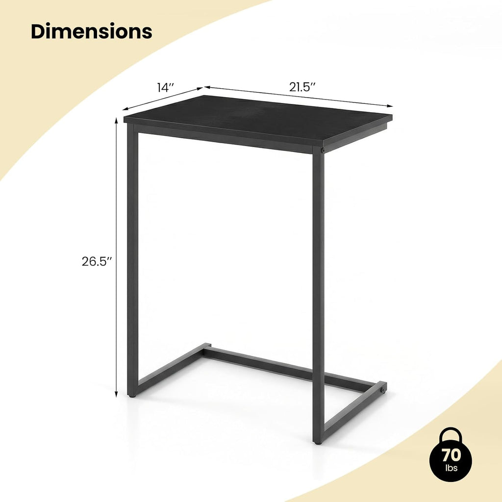 Giantex C Shaped End Table, 26.5" Slide-Under Couch Table for Laptop Coffee Snack, Industrial Side Table with Metal Frame & Wood Top, Versatile Sofa Table for Living Room, Bedroom, Black