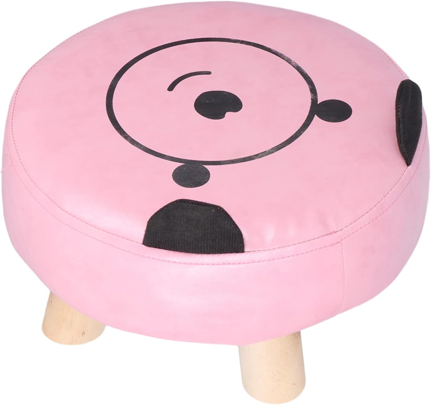 Small Under Desk Footrest Cute Cartoon Ottoman, Compact Footstool with 4 Stable Log Legs, PU Leather Step Stool for Children, Living Room or Dorm