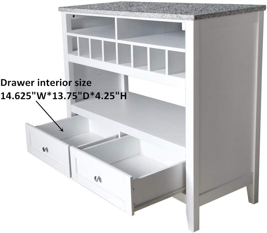 Kings Brand Furniture White With Marble Finish Buffet Display Console Table With Wine Storage