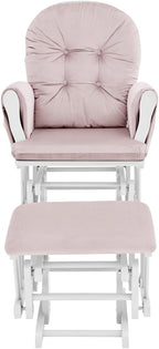 Mason Glider and Ottoman - White Wood, Pink Fabric