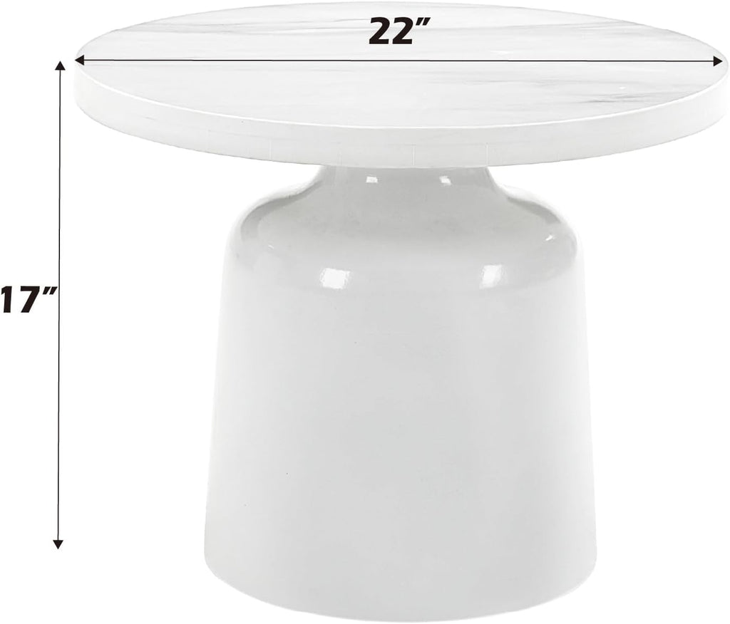 Engineering Marble White High Gloss End Table