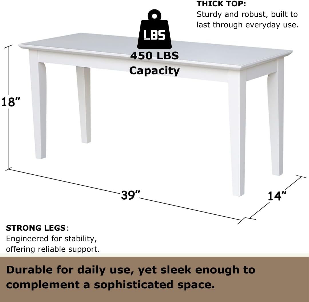 International Concepts Shaker Styled Solid Wood Bench in White