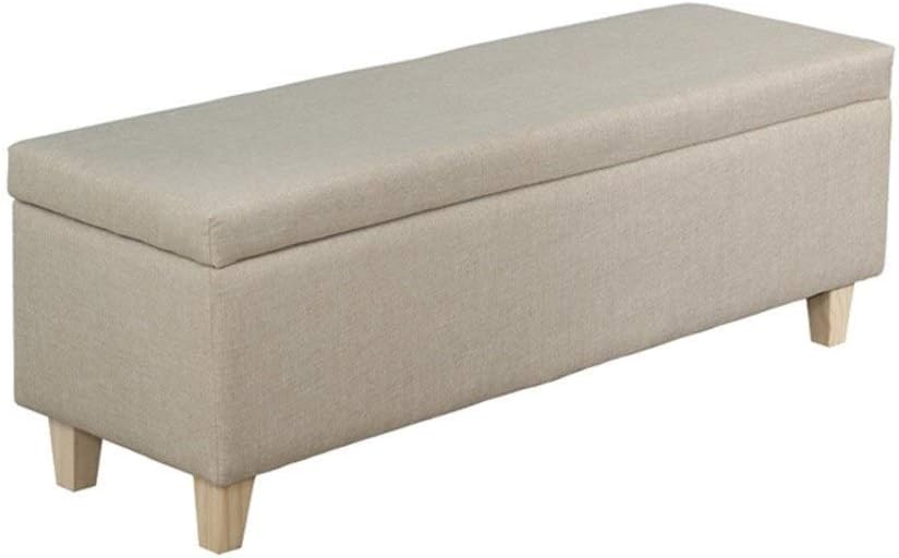 Linen Fabric Footstool Storage Upholstered Ottoman Pouffe Stool Change Shoe Footrest Wooden Legs for Living Room Bedroom Light Blue (120 * 40 * 42cm) (Color : Beige, Size : 120 * 40 * 42cm)