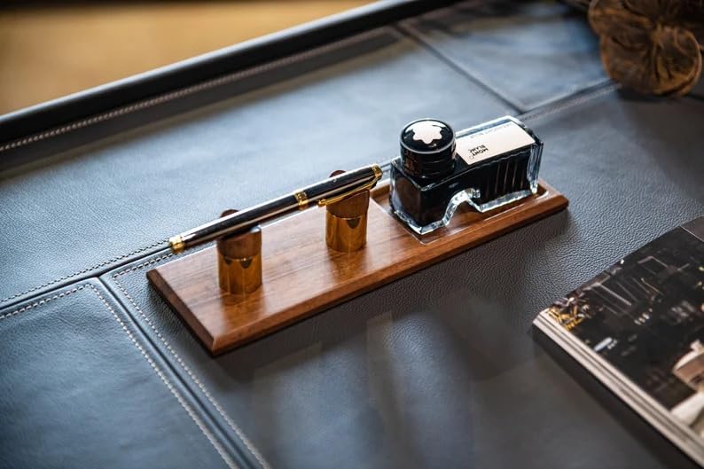 Wood Fountain Pen Rest with Ink Division: Desk Organizer