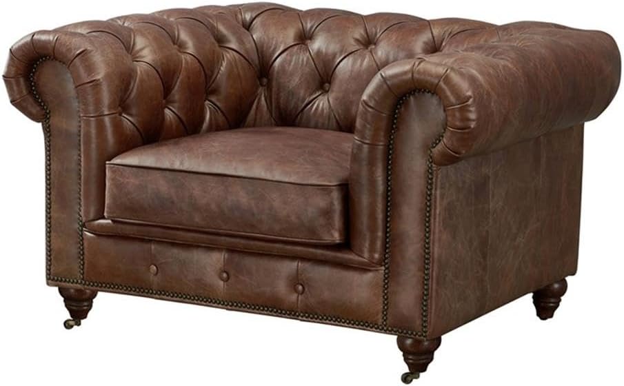 Crafters and Weavers Craftsman Mission Leather Arm Chair in Brown