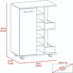 Tuhome Bar Cart, Two External Shelves, Four Casters, Six Built-in Wine Rack, Single Door Cabinet -Smokey Oak