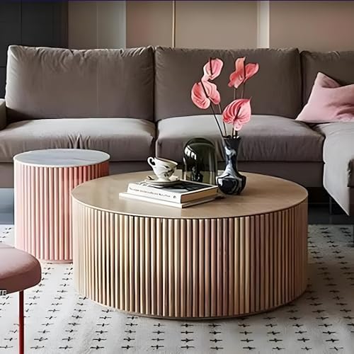Minimalist Solid Wood Drum End Table, Fluted Round Design, Fully Assembled Nightstand for Living Room, Bedroom, Entryway, Stylish & Functional Accent Furniture