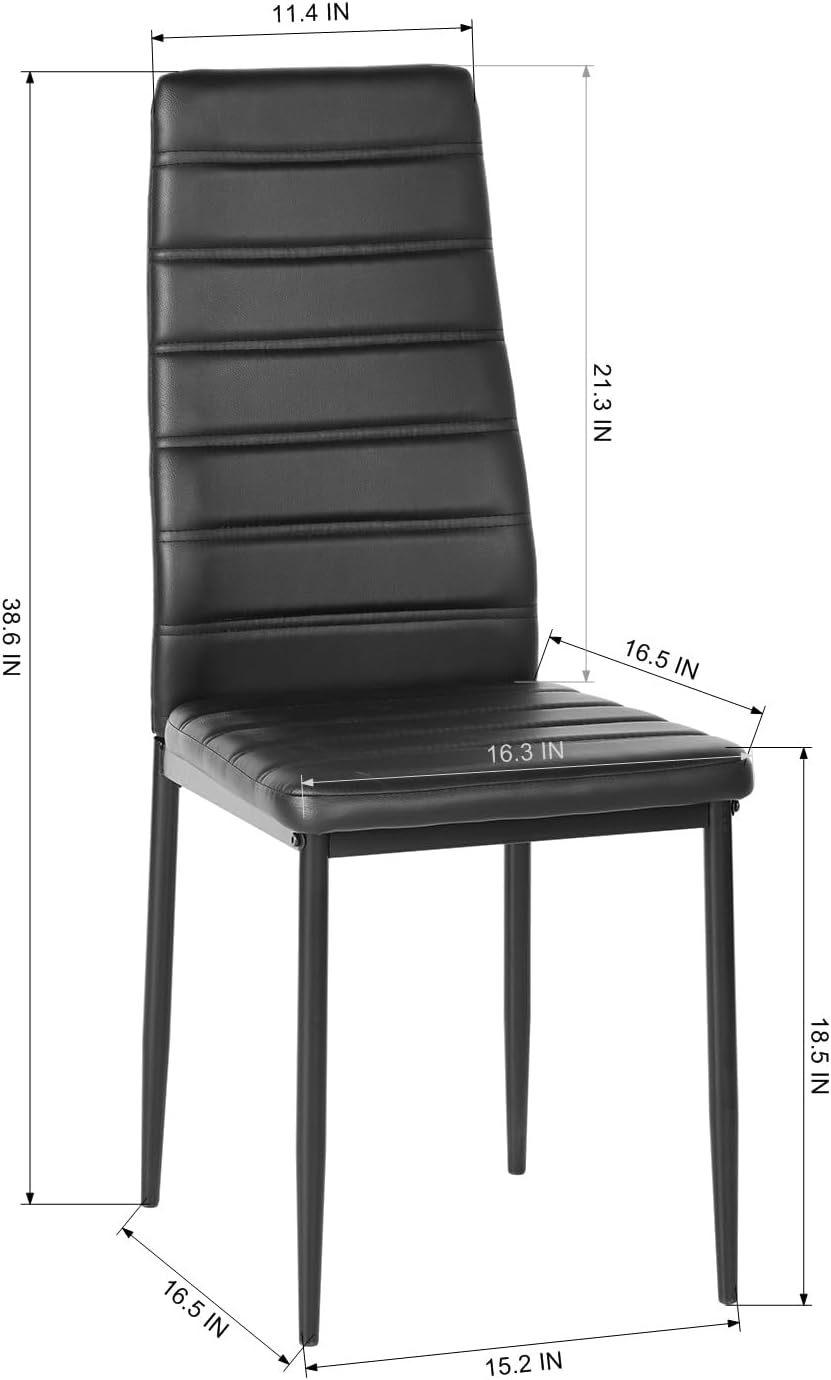 Dining Chairs PU Leather Set of 4, Armless High Back Upholstered Chairs with Metal Frame, Ergonomic Padded Seat for Kitchen, Dining Room, Space-Saving, Black