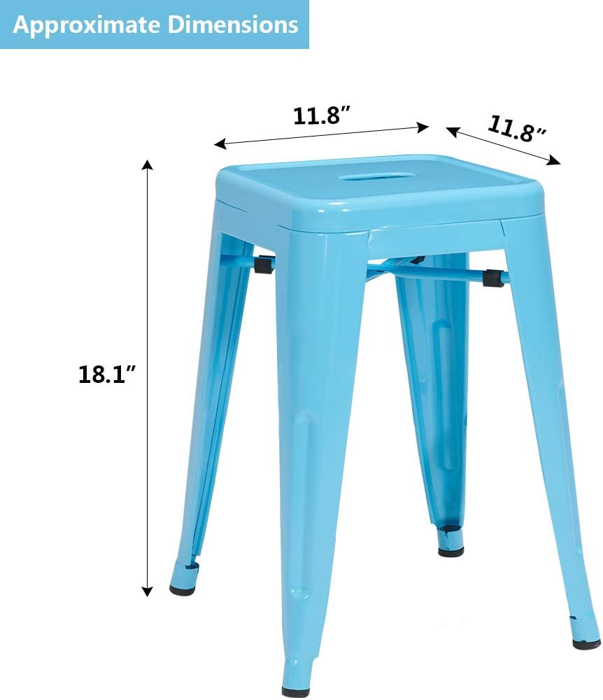 DUHOME 18 Inches Metal Stools Backless Stackable Stools for Bistro, Indoor-Outdoor, Kitchen, Bistro, Patio, Cafe and Restaurants Set of 4, Blue