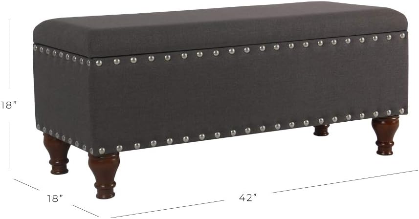 HomePop Upholstered Storage Bench with Nailhead Trim – Charcoal