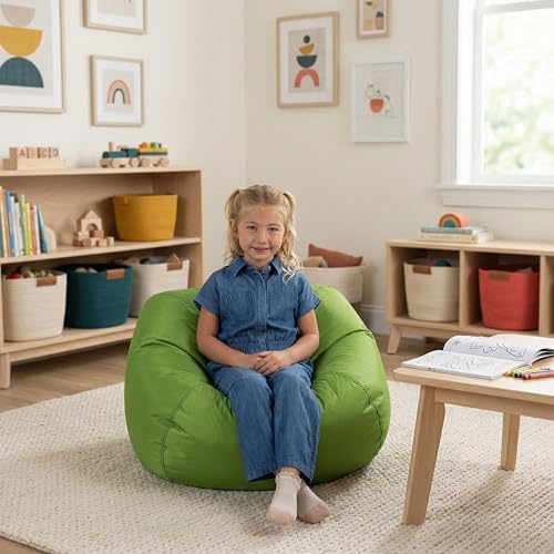 Big Joe Classic Bean Bag Chair for Kids Bedroom and Reading Nook, Easy-Clean Spicy Lime, Durable Nylon Polyester Blend, 2 feet Refillable