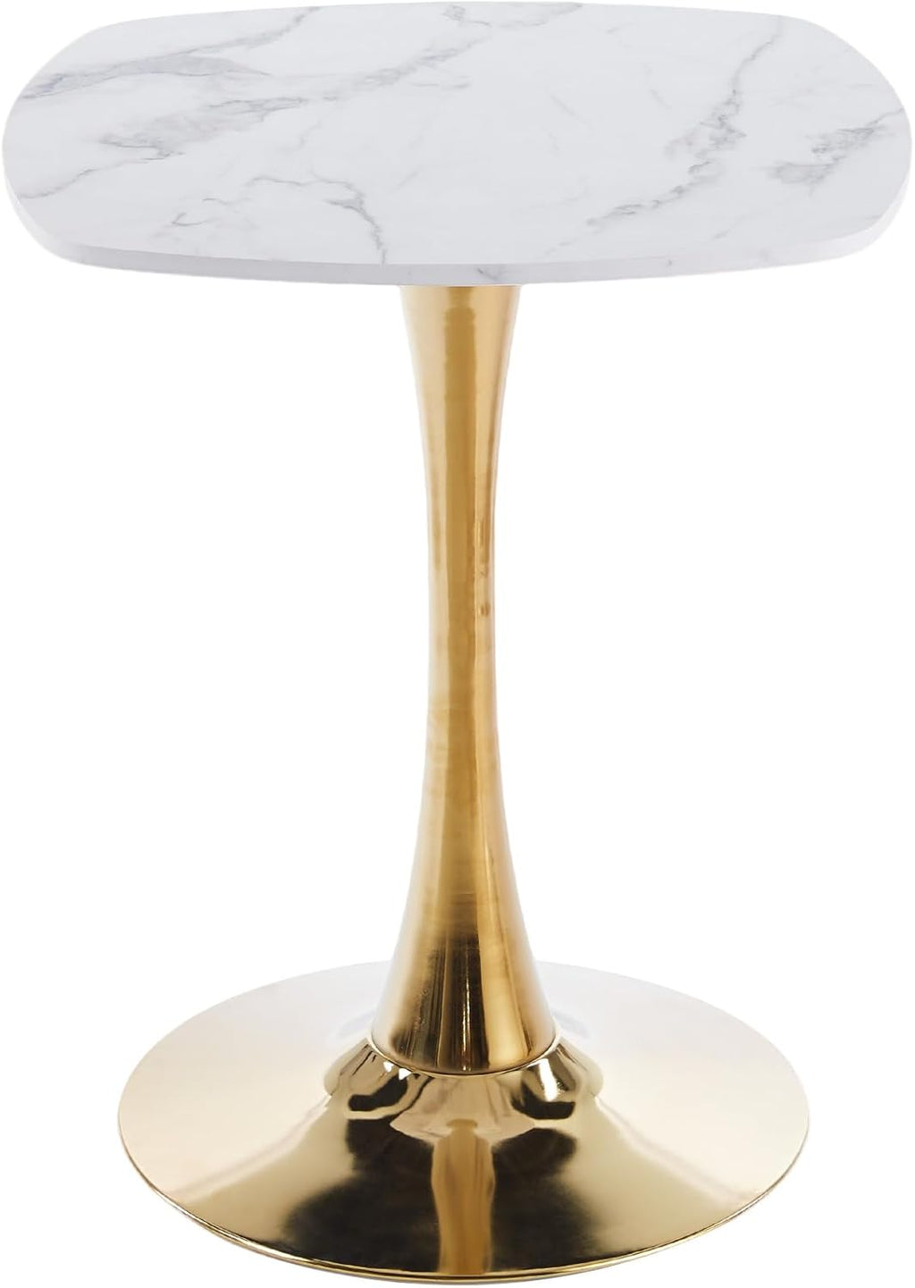 24 Inch Square White Marble-Look Tulip Dining Table for 2–4 with Gold Metal Base – Space Saving Small Apartment Kitchen Table, Pedestal Bistro Table for Breakfast Nook, Cafe, Studio Living (No Chairs)