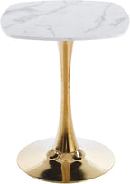 24 Inch Square White Marble-Look Tulip Dining Table for 2–4 with Gold Metal Base – Space Saving Small Apartment Kitchen Table, Pedestal Bistro Table for Breakfast Nook, Cafe, Studio Living (No Chairs)