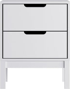 Flash Furniture Dallas Wood Nightstand Side Table, Kids Bedroom End Table with 2 Storage Drawers, Cutout Handles, Smooth Ball Bearing Slides, White