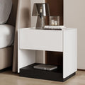 Wood Night Stand with Stone Slab Desktop Modern Bedside Table Side Table Decor Table with Storage for Boudoir All Occasion(White,40 cm)