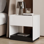 Wood Night Stand with Stone Slab Desktop Modern Bedside Table Side Table Decor Table with Storage for Boudoir All Occasion(White,40 cm)