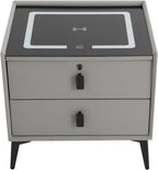 3 Color LED Nightstand with Wireless Charging Station & USB Ports, 2 Drawers Modern Night Stand Bedside Table End with Fingerprint Lock & Bluetooth Speaker Table for Bedroom, Living Room (Light Gray)