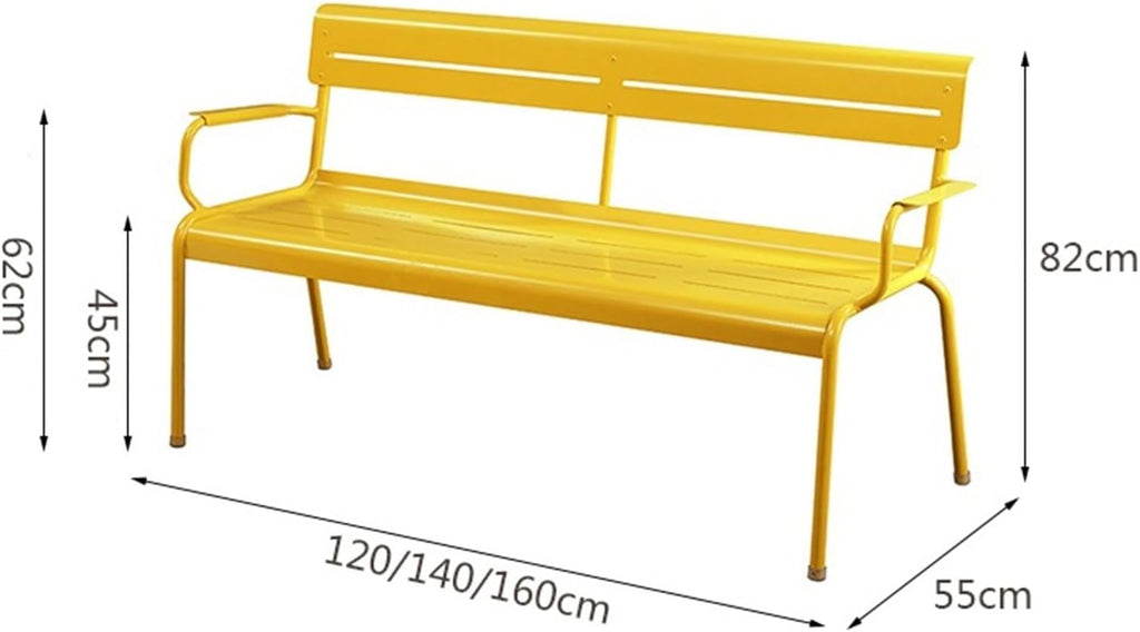 Garden Outdoor Terrace Bench, Aluminum Alloy, with Backrest, Suitable for Balconies, Gardens, Decks, Backyards Seat(Yellow,160x55x82CM)