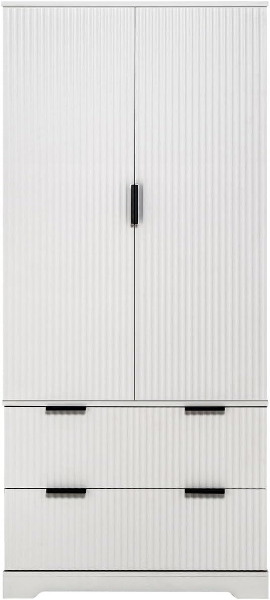 ZeHuoGe 72" Modern Fluted Kitchen Pantry Cabinet with 2 Large Drawers & 8-Door Spice Rack, Freestanding Storage Organizer for Bathroom, Dining Room, Office, Entryway (White)