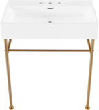 Claire 30" Console Sink White Basin Brushed Gold Legs with 8" Widespread Holes