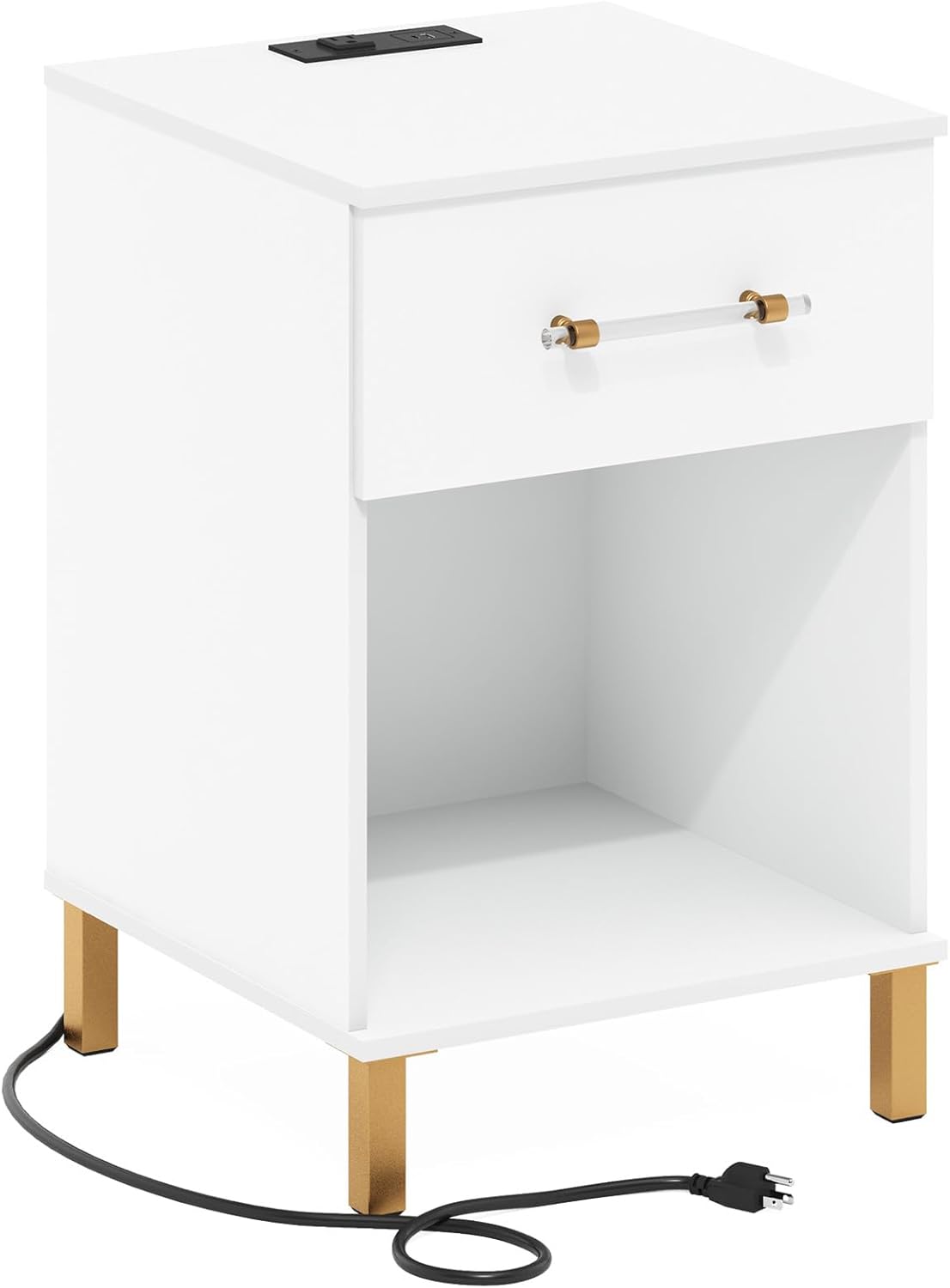 Furinno Tidur Side Table with Charging Station, End Table, Night Stand, Bedside Table with USB and Type-C Charging Port, for Living Room, Bedroom, Plain White