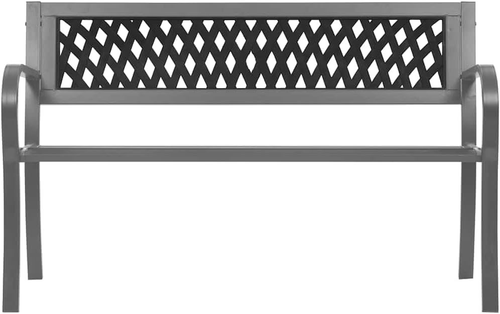 47.2 Inch Metal Garden Bench, Outdoor Patio Seating with Lattice Backrest, Matte Black Steel Bench for Backyard, Park, and Porch