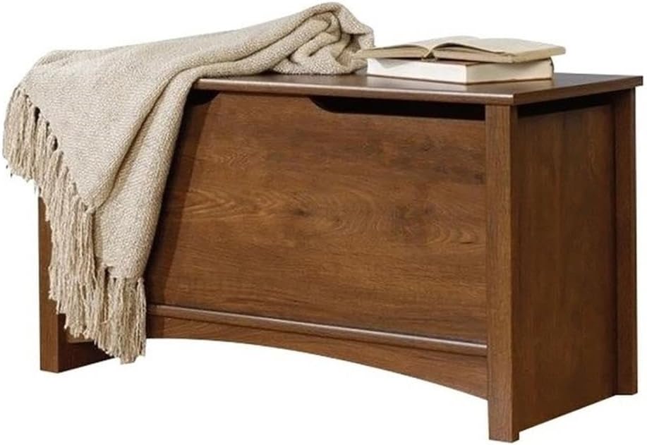 Pemberly Row Farmhouse Engineered Wood Storage Chest, Oiled Oak Finish, 35.25"W x 15.5"D x 18.88"H, Large Hidden Storage Area, Safety Lid Stay, Ventilated Design, Versatile Blanket Chest for Any Room