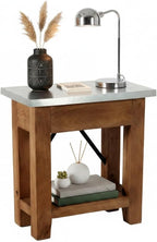 Millwork End Table with Steel Top – Rustic Industrial Narrow Side Table with Lower Shelf and Crossbar Accent – Small Space Accent Table for Living Room, Bedroom, Office by Alaterre Furniture