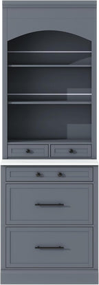 83.7inch High Kitchen Pantry, Freestanding Tall Kitchen Hutch with Faux Marble Top, Cupboard Cabinet with 5 Storage Drawers and Adjustable Shelf, Set of 2, Gray