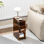 Acrylic End Table with Storage, Narrow Slim Side Table for Small Spaces Skinny nightstand Bedside Table for Bedroom, Living Room, Office (Brown)
