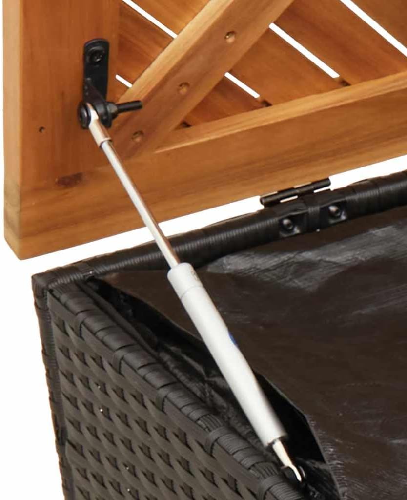 Patio Storage Box Black 43.3x19.7x21.3 Inch Poly Rattan Acacia Wood Bench Seat with Waterproof Bag