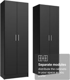 Madesa Kitchen Set 2 Pantry Storage Cabinet with 10 Utility Shelves 47" L Wooden Organization Unit for Kitchen (Black)