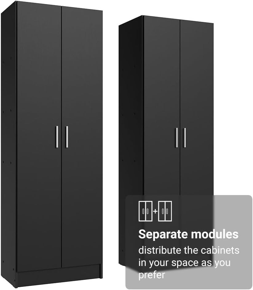 Madesa Kitchen Set 2 Pantry Storage Cabinet with 10 Utility Shelves 47" L Wooden Organization Unit for Kitchen (Black)
