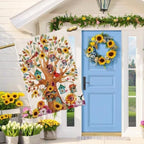 Welcome spring summer sunflower outdoor house flag, bird double sided Burlap fall flag 28x40 Inch, seasonal farmhouse vacation outdoor decoration
