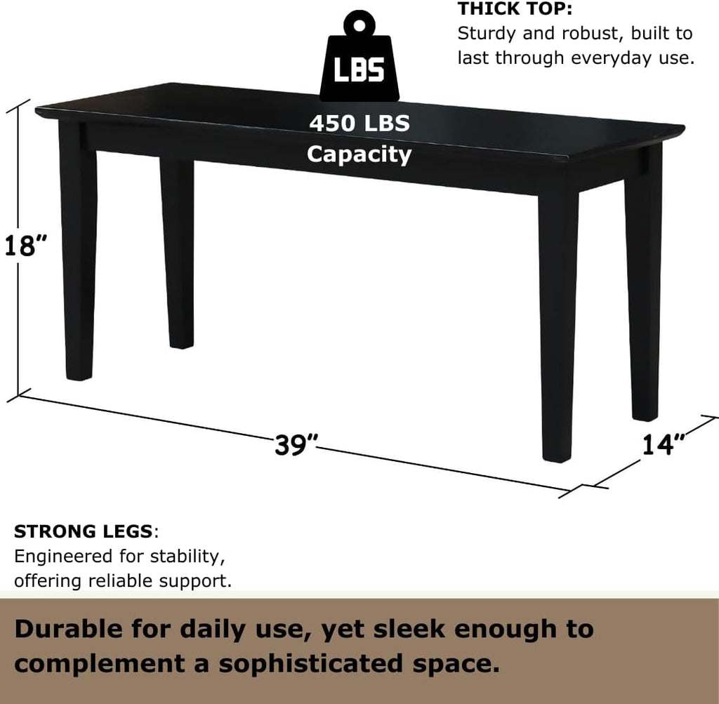 International Concepts Shaker Style Bench, 39-Inch Wide, Solid Parawood, Unfinished