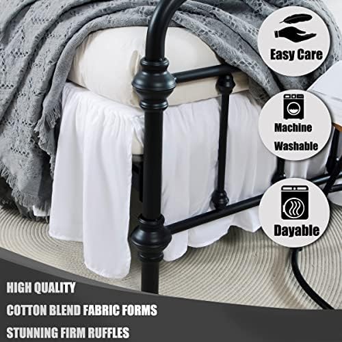 TSUTOMI Bed Skirt Queen Size Ruffled Bed Skirt with Split Corners, 14 Inch Drop Dust Ruffle Bed Skirts with Platform, Gathered Style, 100% Microfiber, White