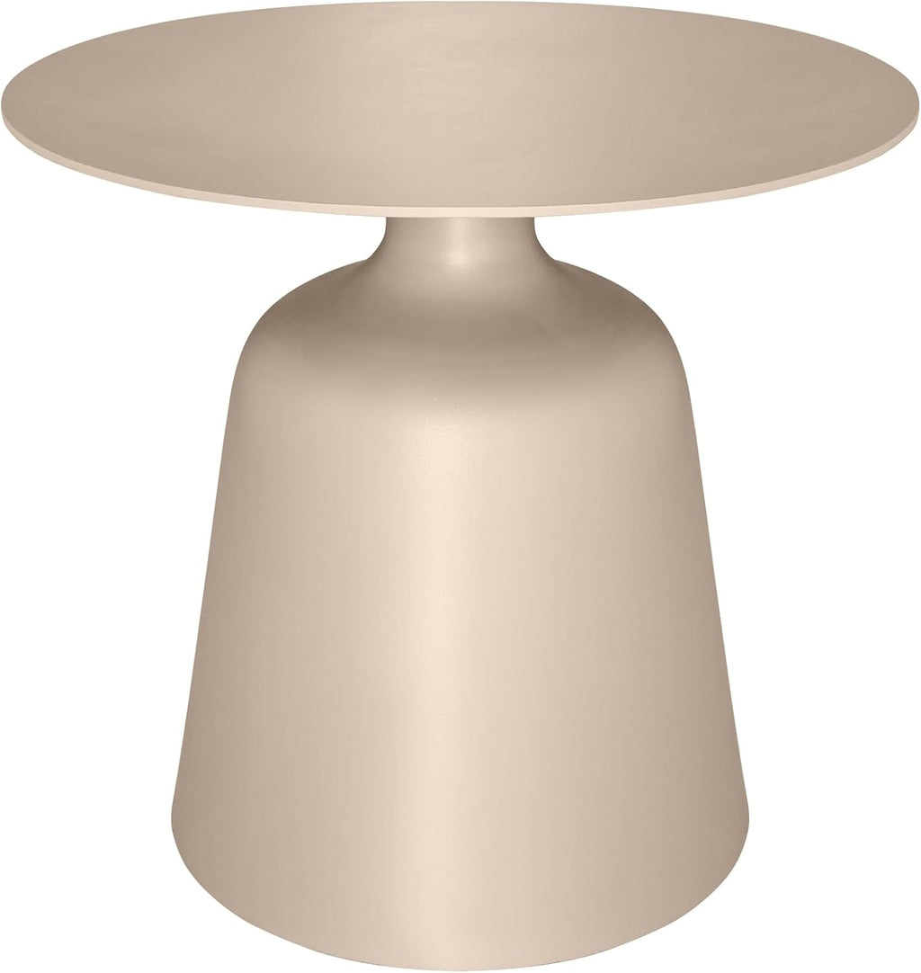 Outdoor Round Side Table, Mid Century Modern Style, Weather Resistant Rust Resistant Aluminum Base, Ideal for Garden, Pool, Patio, Balcony, Living Room, 19.5" x 18.3",Champagne