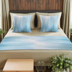 Bed Runner for Cal. King Size Bed, Light Blue Ombre Decorative Beds Runners and 2 Matching Pillow Covers Set, Modern Abstract Gradient Minimalist Art Beds Scarf Throw for Foot of Bedding Set for Hotel
